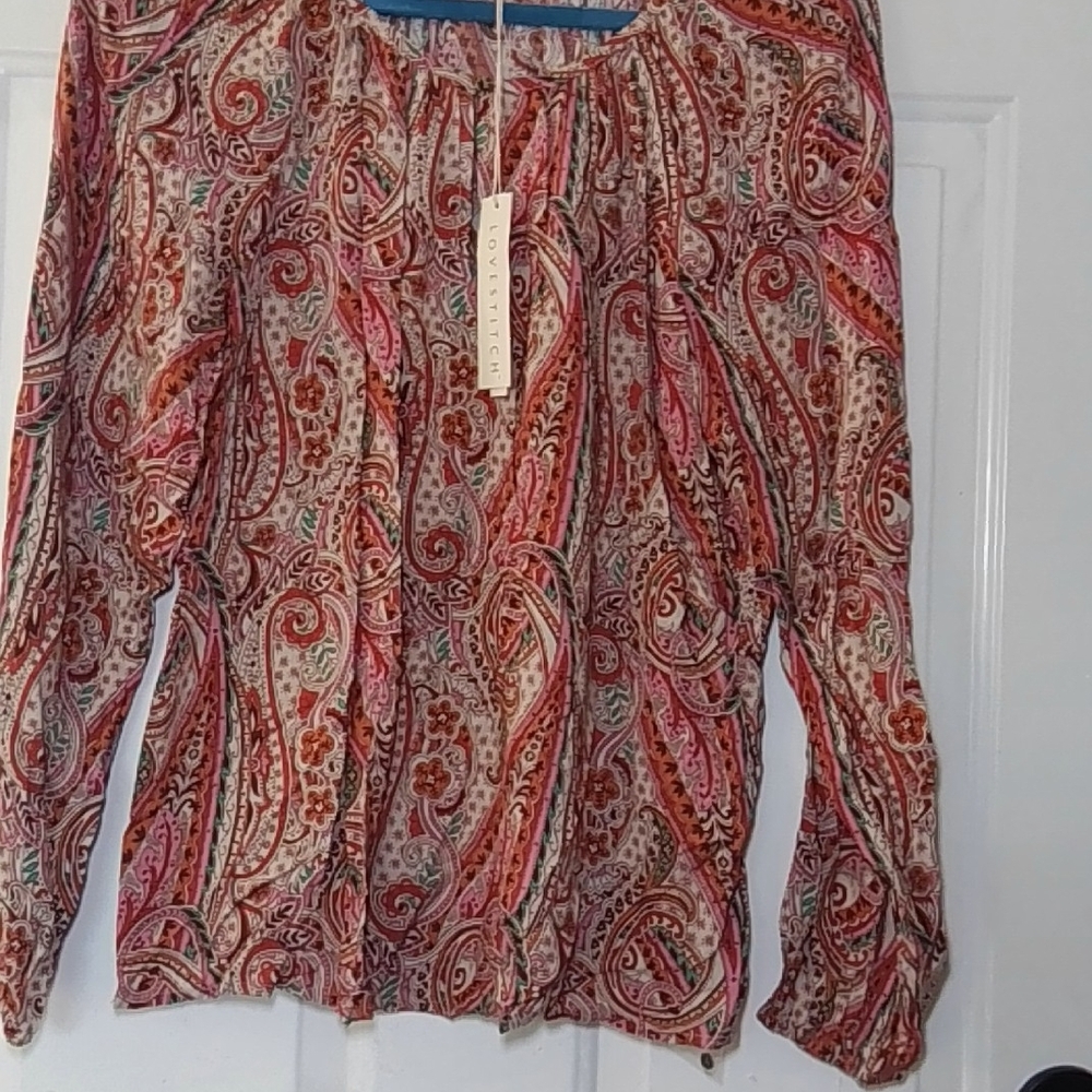 Love Stitch Women's Paisley Blouse - Pink, Orange, and Brown
